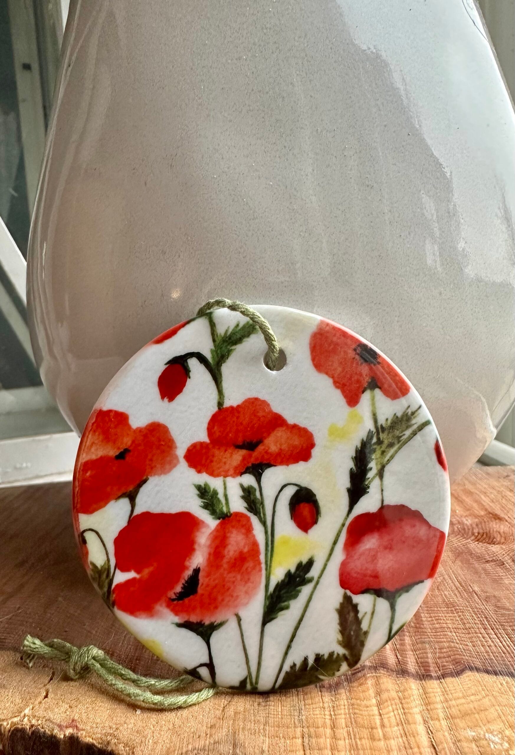 Floral ceramic hanging disk