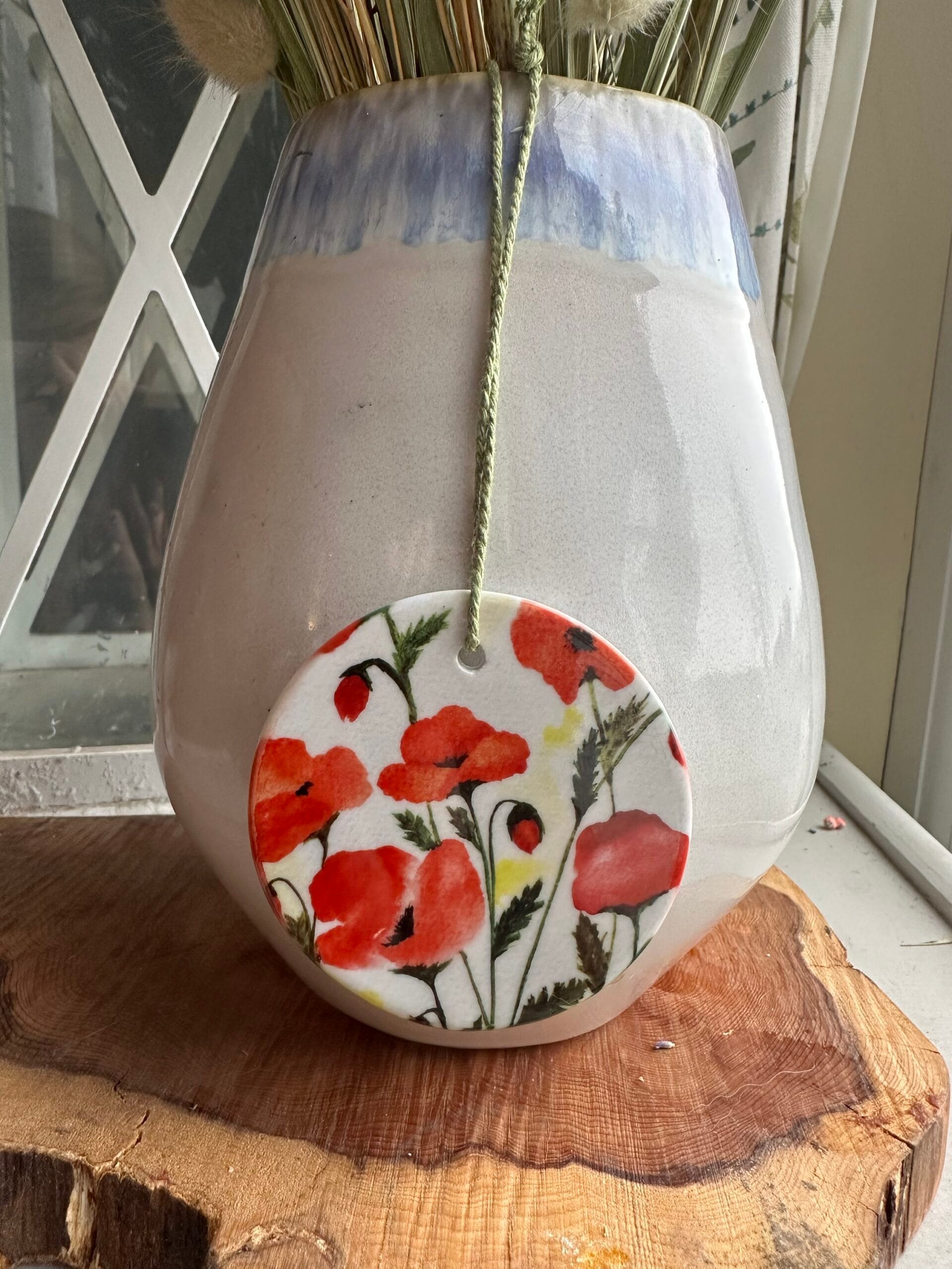 Floral ceramic hanging disk