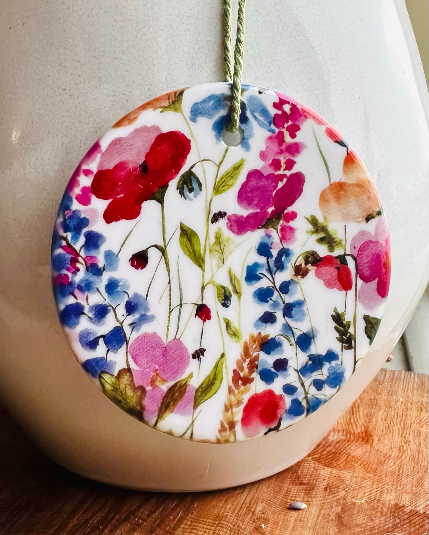 Floral ceramic hanging disk
